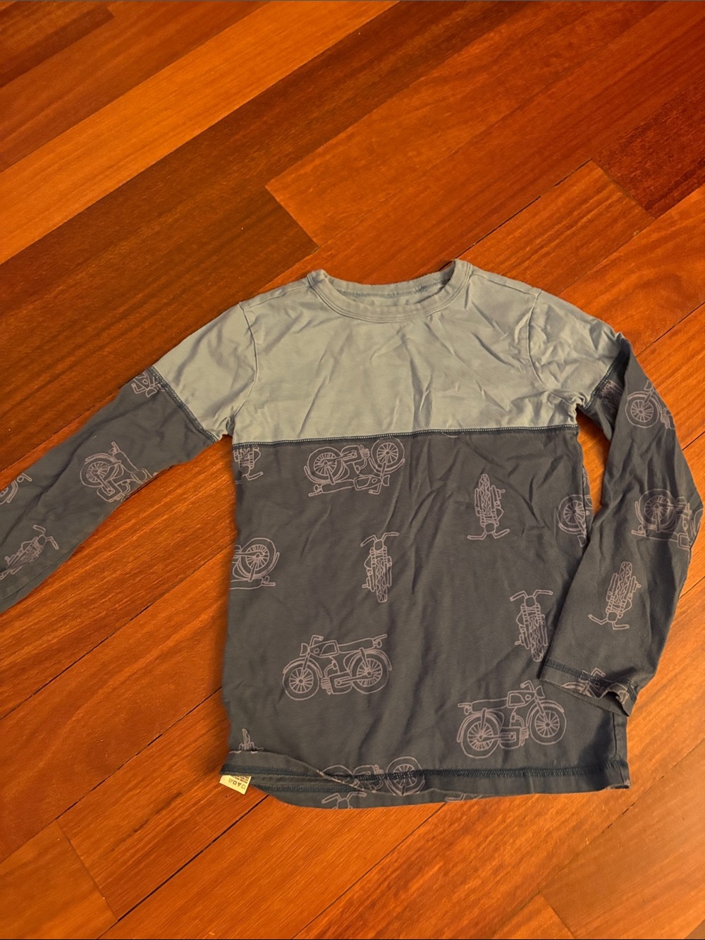 Tea Collection Two-Tone Blue Long Sleeve Tee with Bike Print